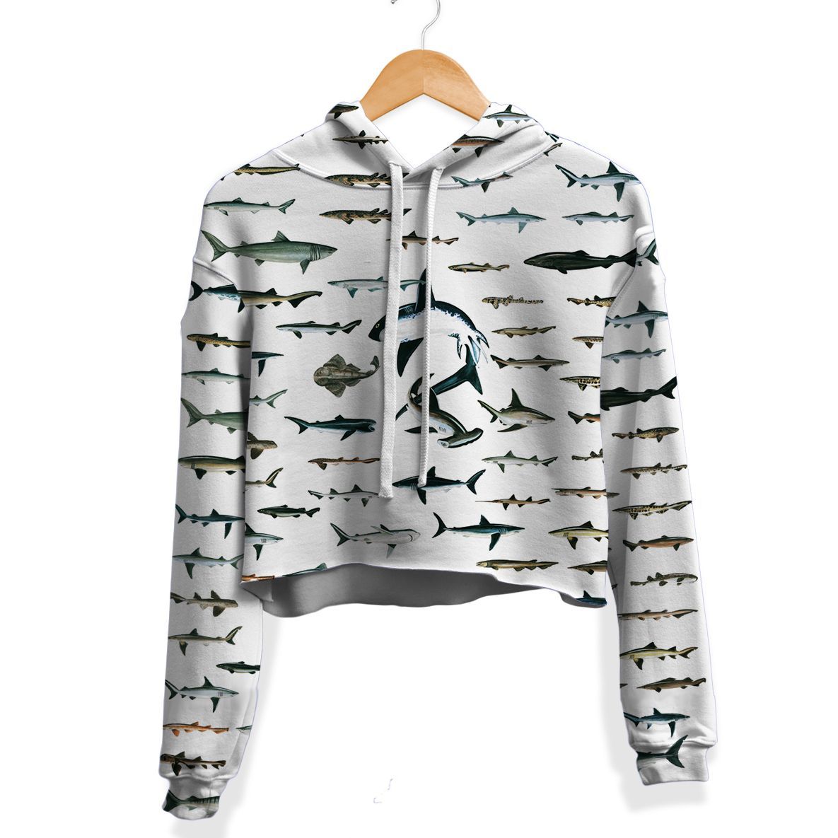 Sharks Crop Top Hoodie, Sharks Species Crop Top Hoodie