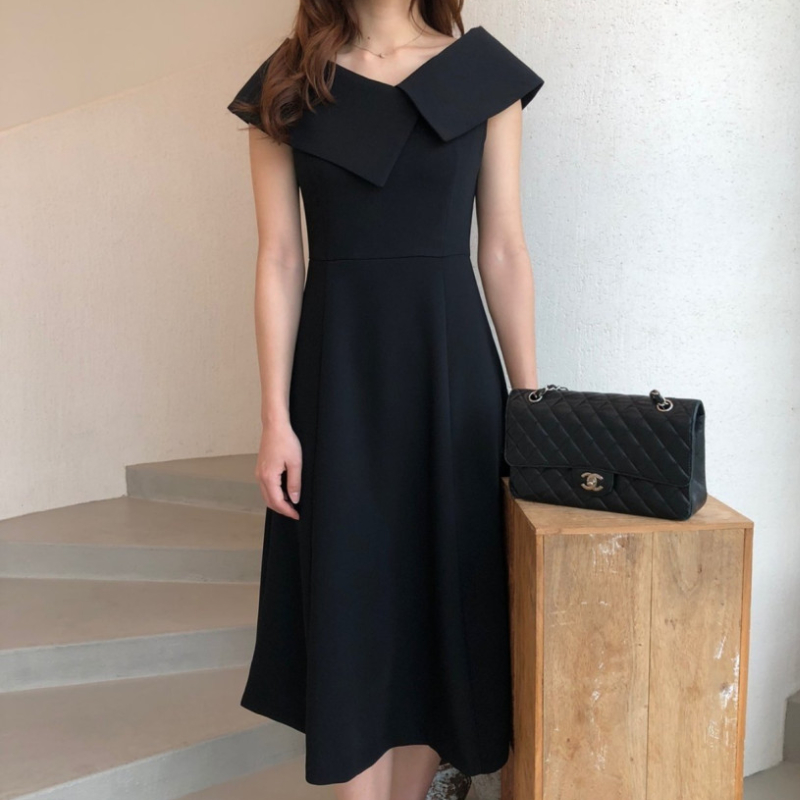 Big Collar Patchwork A A Line Dress Midi Black Vestidos Verano 2022 Elegant Office Jurk Korean Style Women Retro Robe De Soiree alx