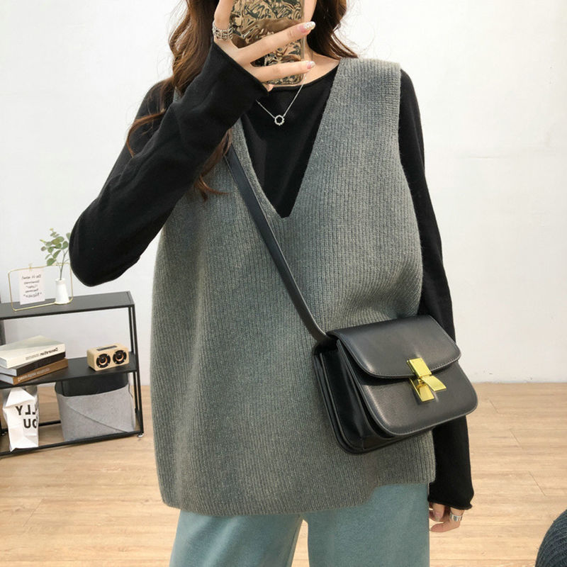 Women Sweater Vest V-Neck Knitting Solid Baggy Leisure Comfortable Autumn All-match Korean Version Ladies Daily Trendy Clothing alx