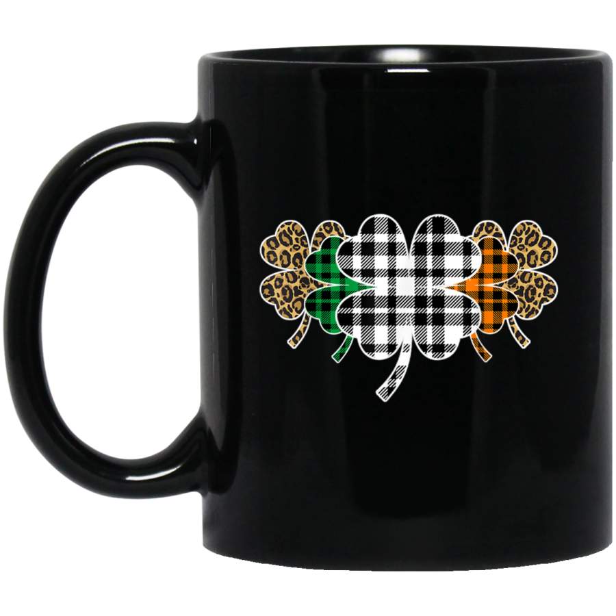 St Patricks Day Buffalo Plaid Leopard Shamrock Funny Irish Mug