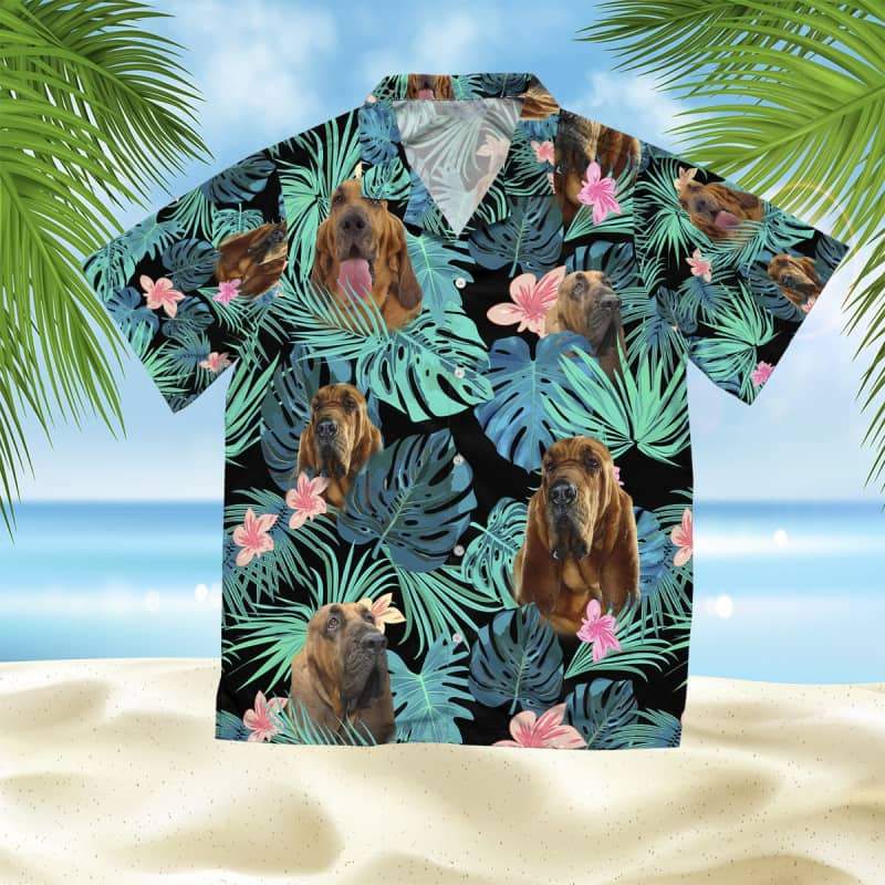 Bloodhound Hawaiian Shirt, Dog Summer Leaves Hawaiian Shirt, Unisex Print Aloha Short Sleeve Casual Shirt