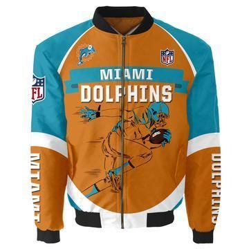 Miami Dolphins Bomber Jacket Graphic Running men gift for fans All Over Printed Jacket