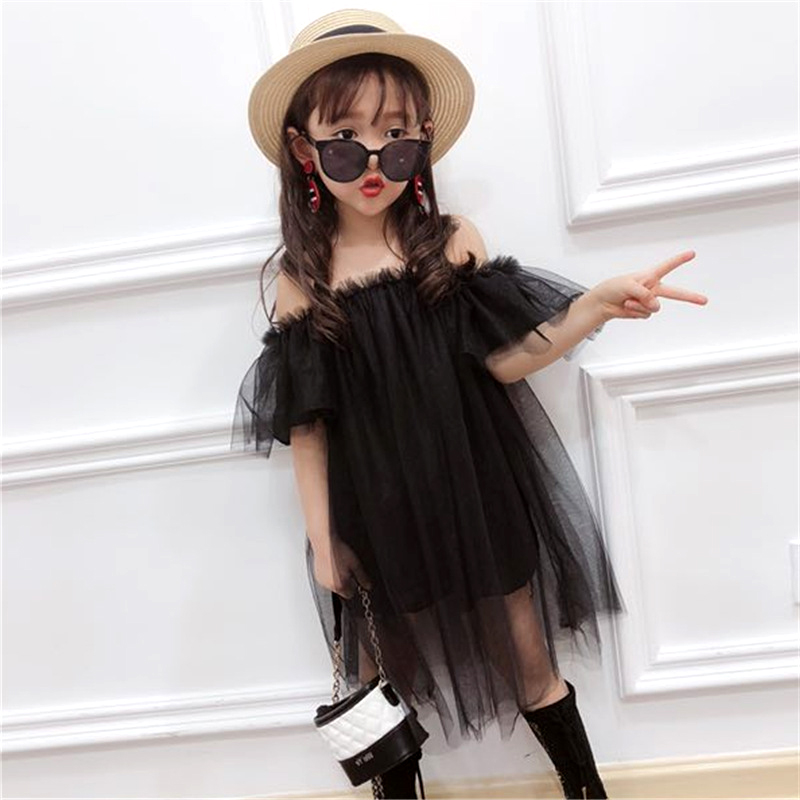 Summer girls tutu dress Baby mesh dress kids vestidos Children princess clothes fashion shoulderless lace 3-13Y alx