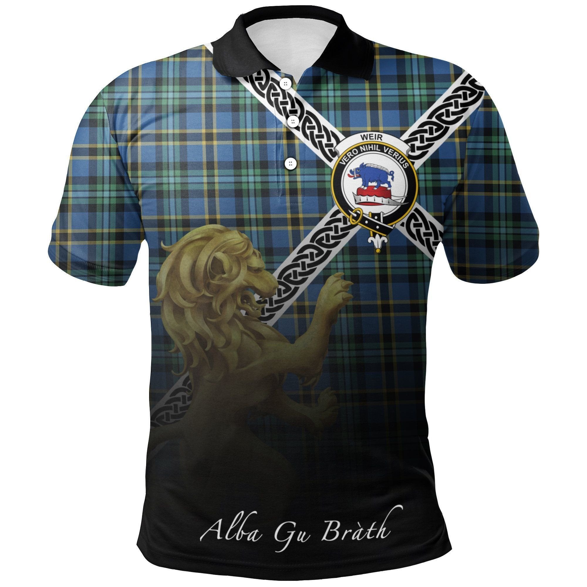 Weir Ancient Clan Polo Shirt, Scottish Tartan Weir Ancient Clans Polo Shirt Celtic Lion Style