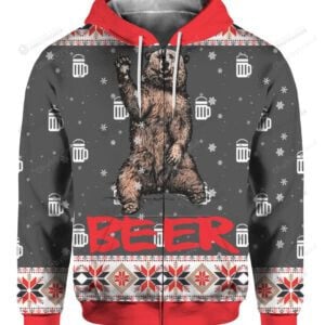 Bear Beer Ugly Christmas 3D All Over Print Hoodie, Zip-Up Hoodie