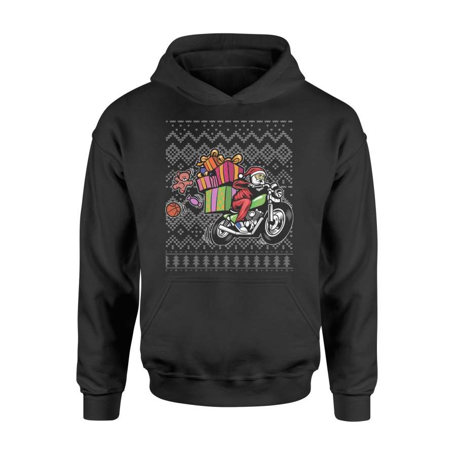 Santa On Motorcycle Ugly Christmas Sweater Funny Xmas Gift Long Sleeve T-Shirt – Standard Hoodie