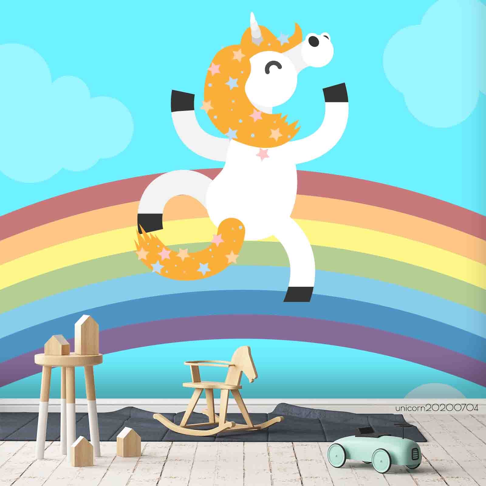 3D Cartoon  Unicorn Dancing On The Rainbow Wall Mural Wallpaper Lxl 208