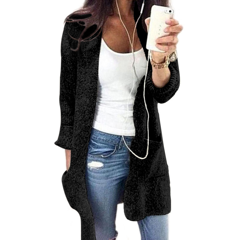 Sweater Women Cardigan sale 2021 Long New Solid Color v-neck Europe Autumn Winter long-sleeve Pocket Vestidos MMY76002 alx