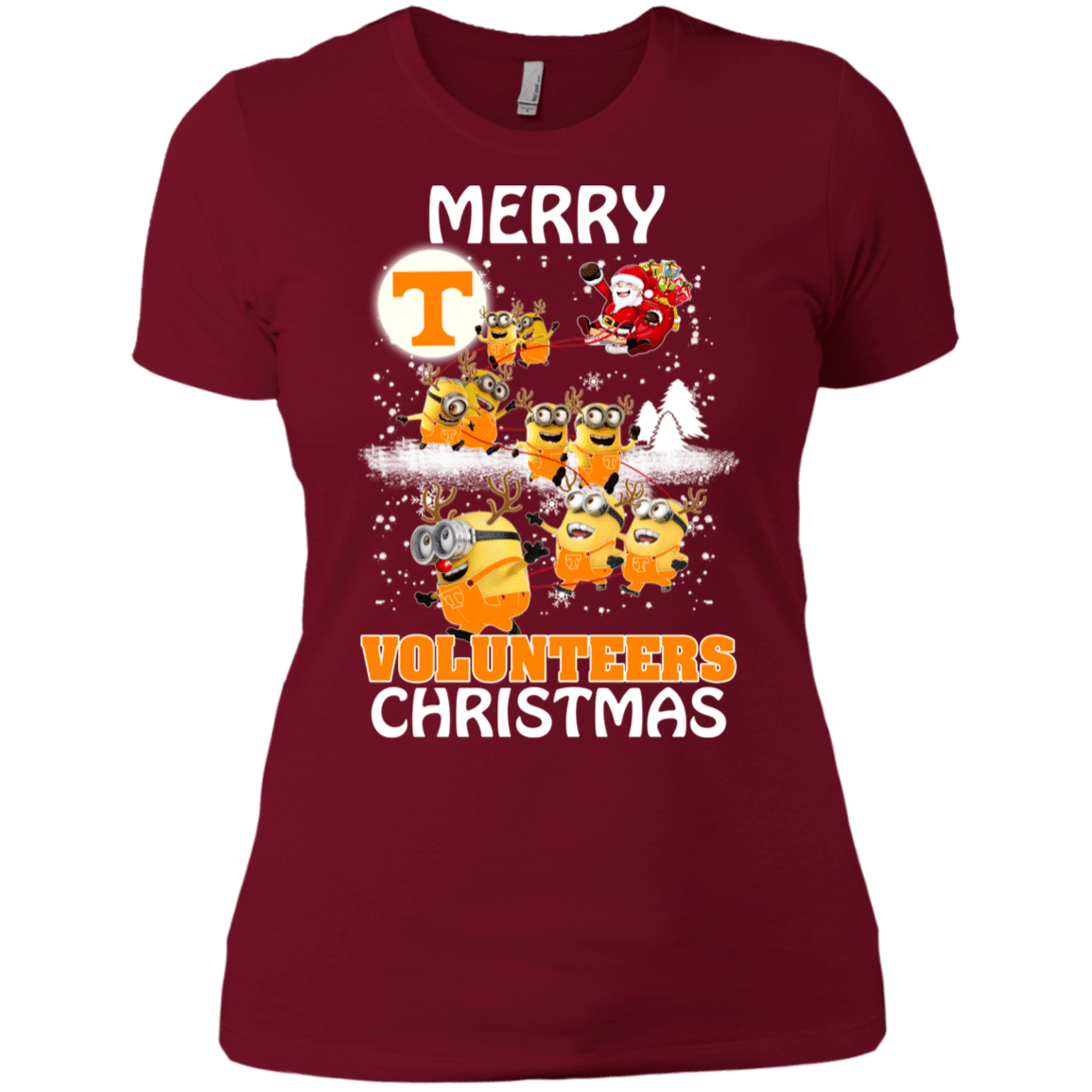 Check out this awesome Tennessee Volunteers Ugly Christmas Sweaters Minions Santa Claus Merry Christmas Women’s T-Shirt