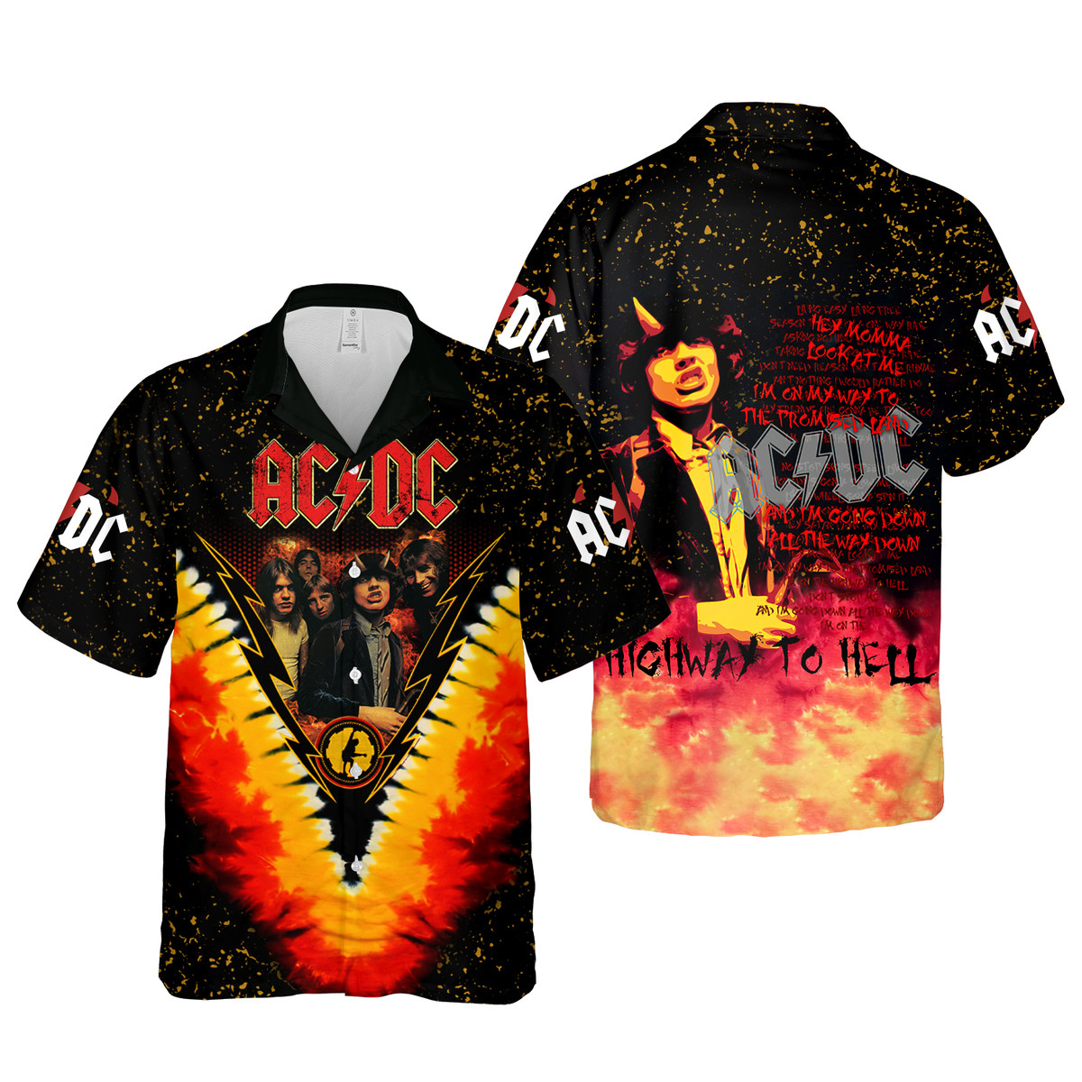 Rock Highway To Hell Awesome Fire Pattern Cuban Shirt Premium Hawaii Ha91699