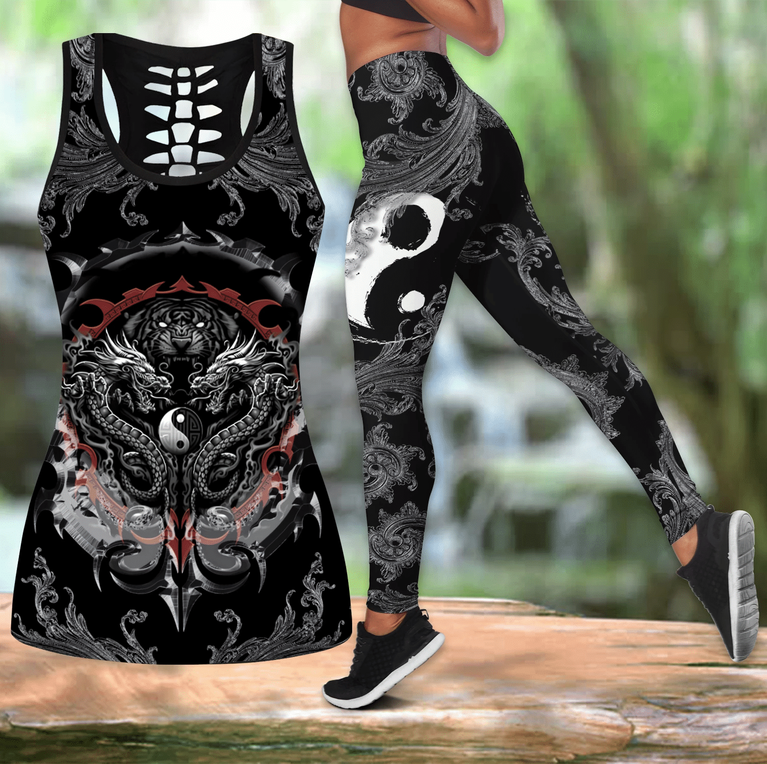 Dragon Tiger Yin And Yang Gothic Art 3D Combo Tank Top + Legging