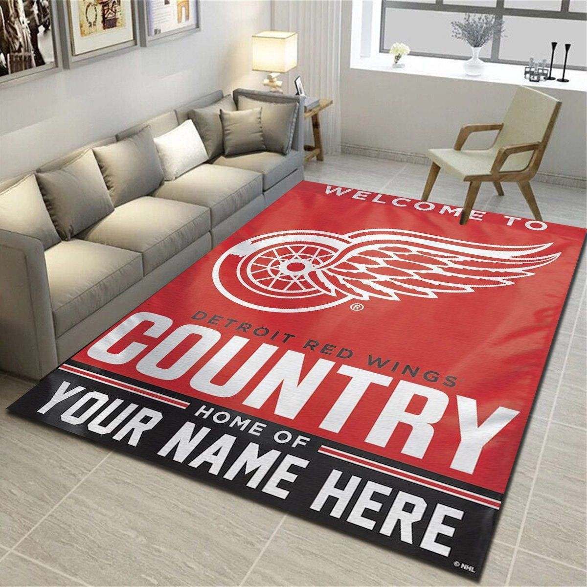 Detroit Red Wings Personalized Area Rugs, Living Room Carpet, Customized Fan Cave Floor Mat