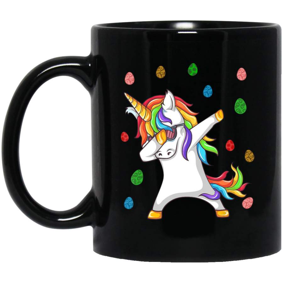 Dabbing Unicorn Easter Day Eggs Dab Boys Girls Kids 11oz 15oz Black Mug Happy Easter Day Funny Colors Eggs Bunny Ears Peeps Cute