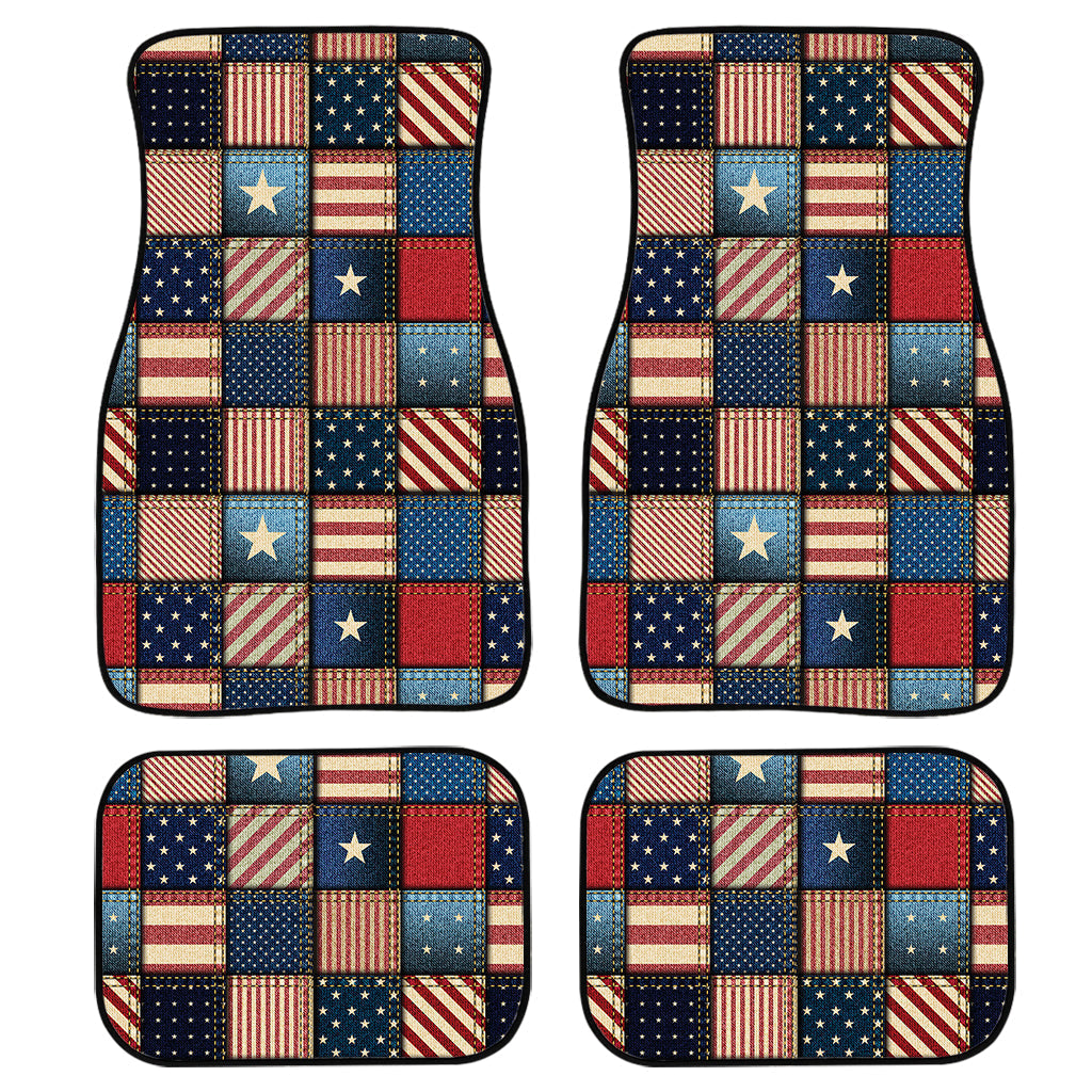 Usa Denim Patchwork Pattern Print Front And Back Car Floor Mats, Front Car Mat