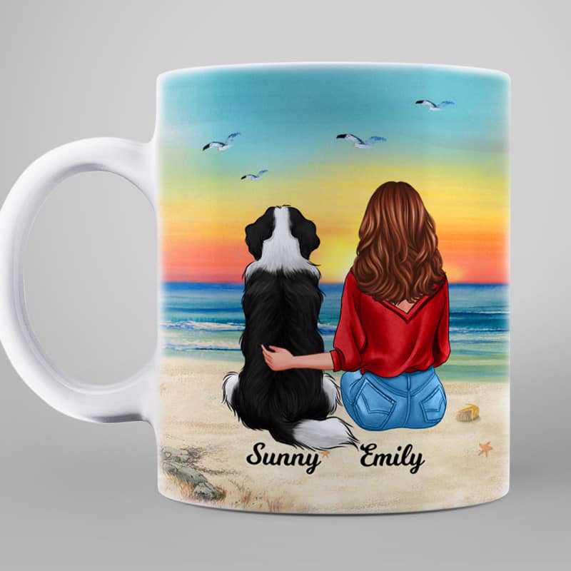 Dogs Sitting At The Beach Personalized Mug