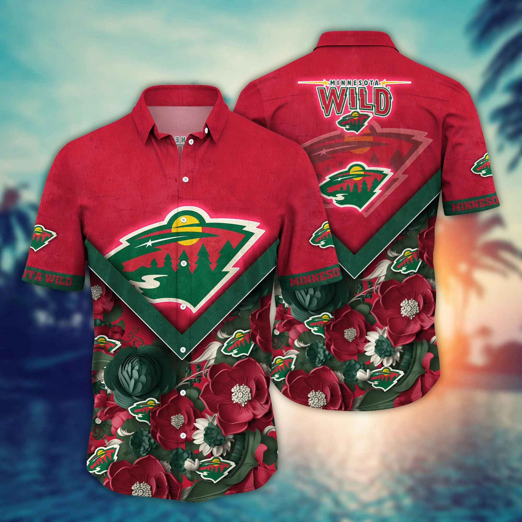 Minnesota Wild Nhl Hawaiian Shirt Custom Golden Hour Aloha Shirt