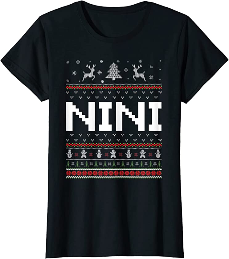 Womens Nini Ugly Holiday Party Matching Ugly Christmas Sweater T-Shirt