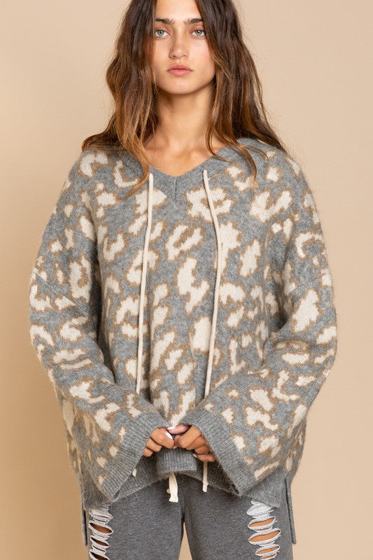 Pol Leopard Print High-Low Hooded Sweater