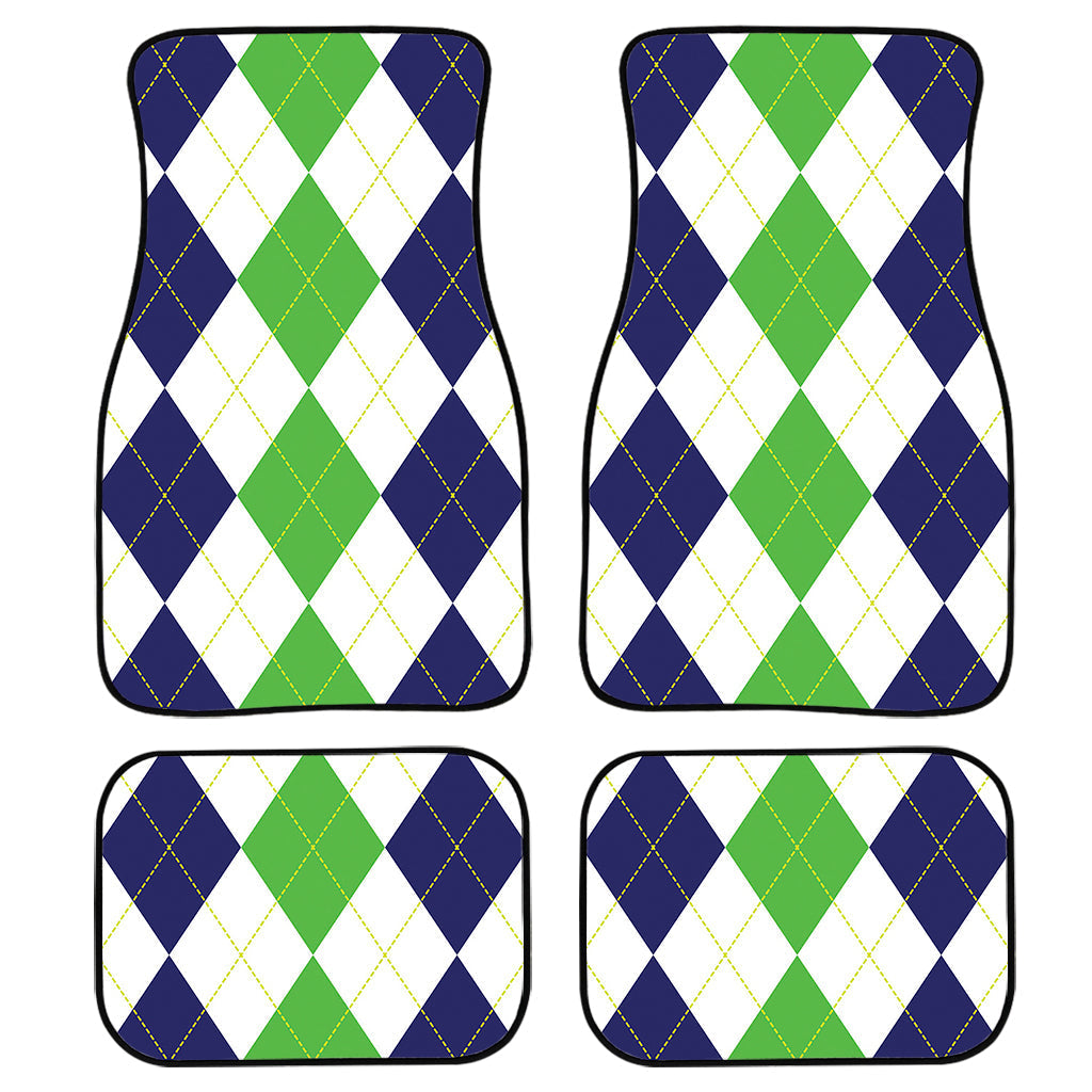 Green White And Navy Argyle Print Front And Back Car Floor Mats, Front Car Mat