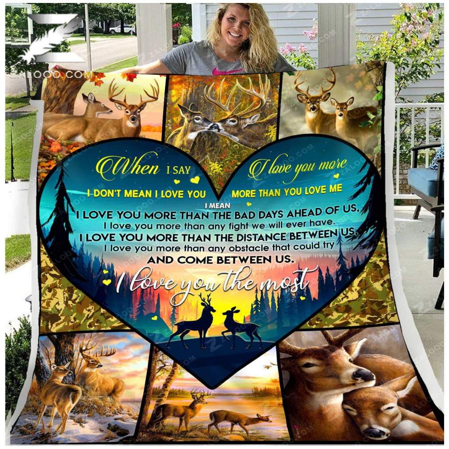 Zalooo – Custom Fleece Blanket – To my Wife – DEER – I love you more