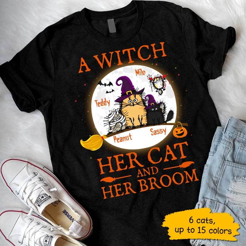 A Witch Her Cat And Her Broom Halloween  Unisex T-Shirt, Hoodie All Color Size S-5Xl