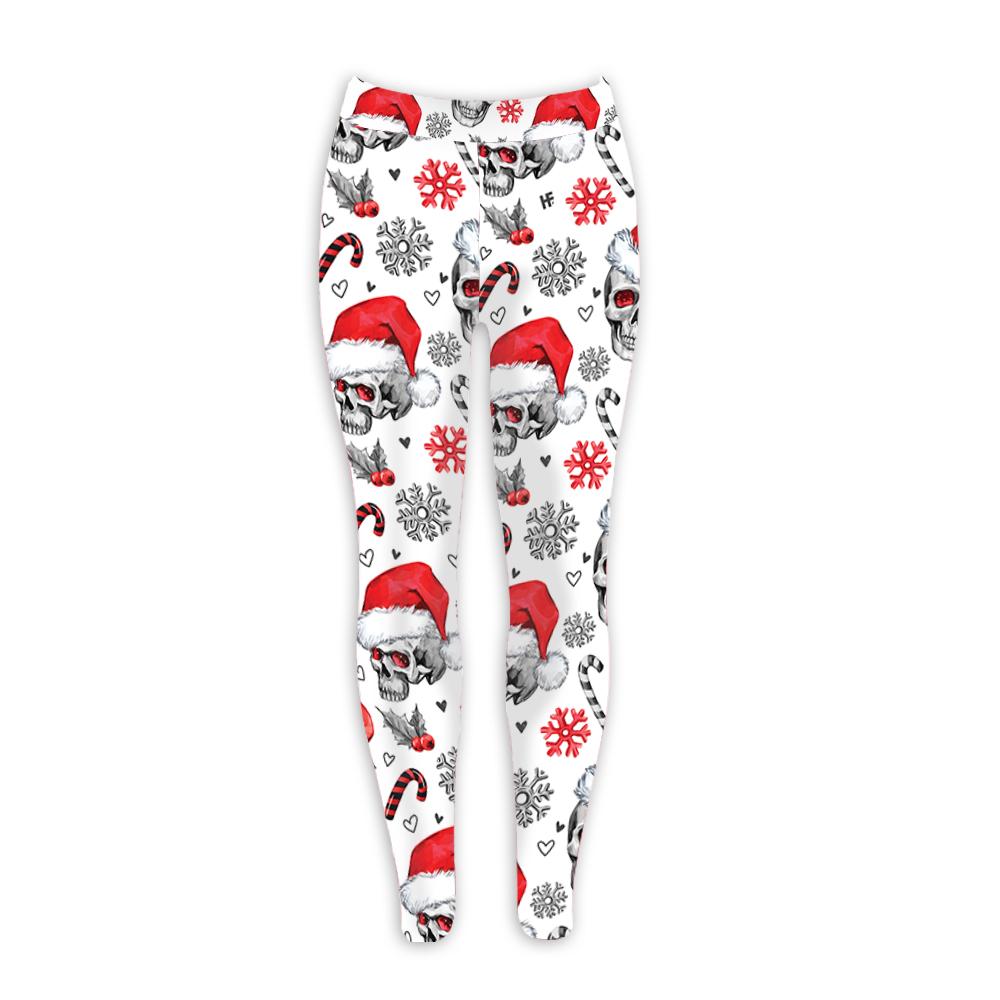 Christmas Skulls With Candy Canes All Over Print Leggings, Christmas Leggings For Women