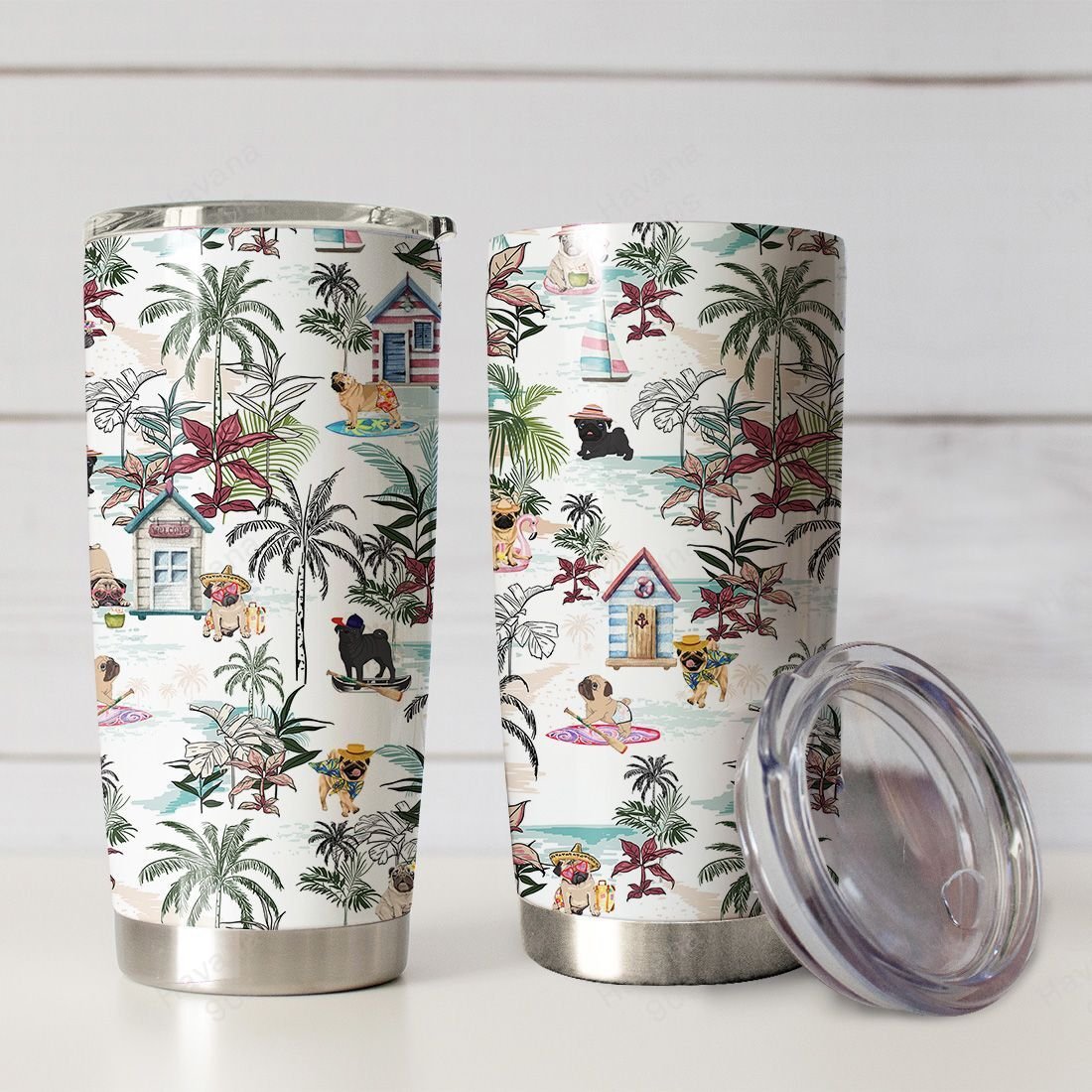 Pug Tumbler Hawaiian Beach Floral Ha72293