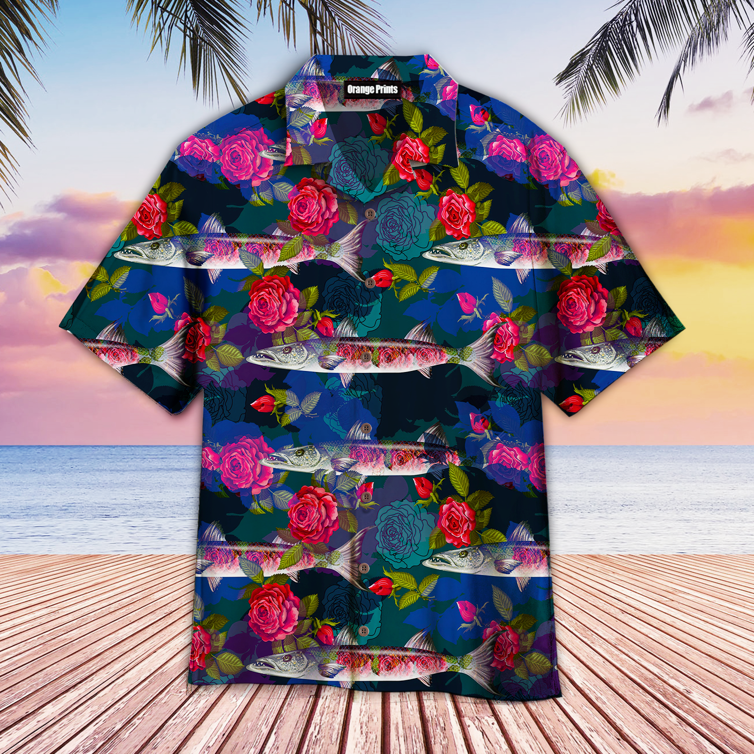 Fish Barracuda And Roses Aloha Hawaii Shirts For Men Women Ha16040