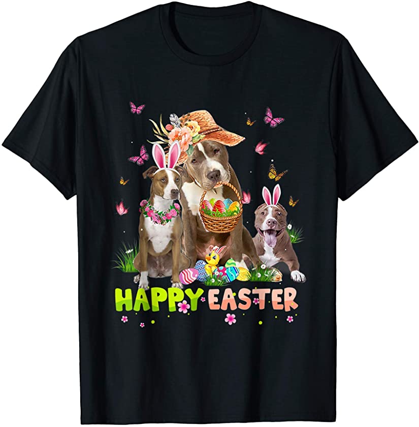 Pitbull Dog Happy Easter Bunny Eggs Easter T-Shirt