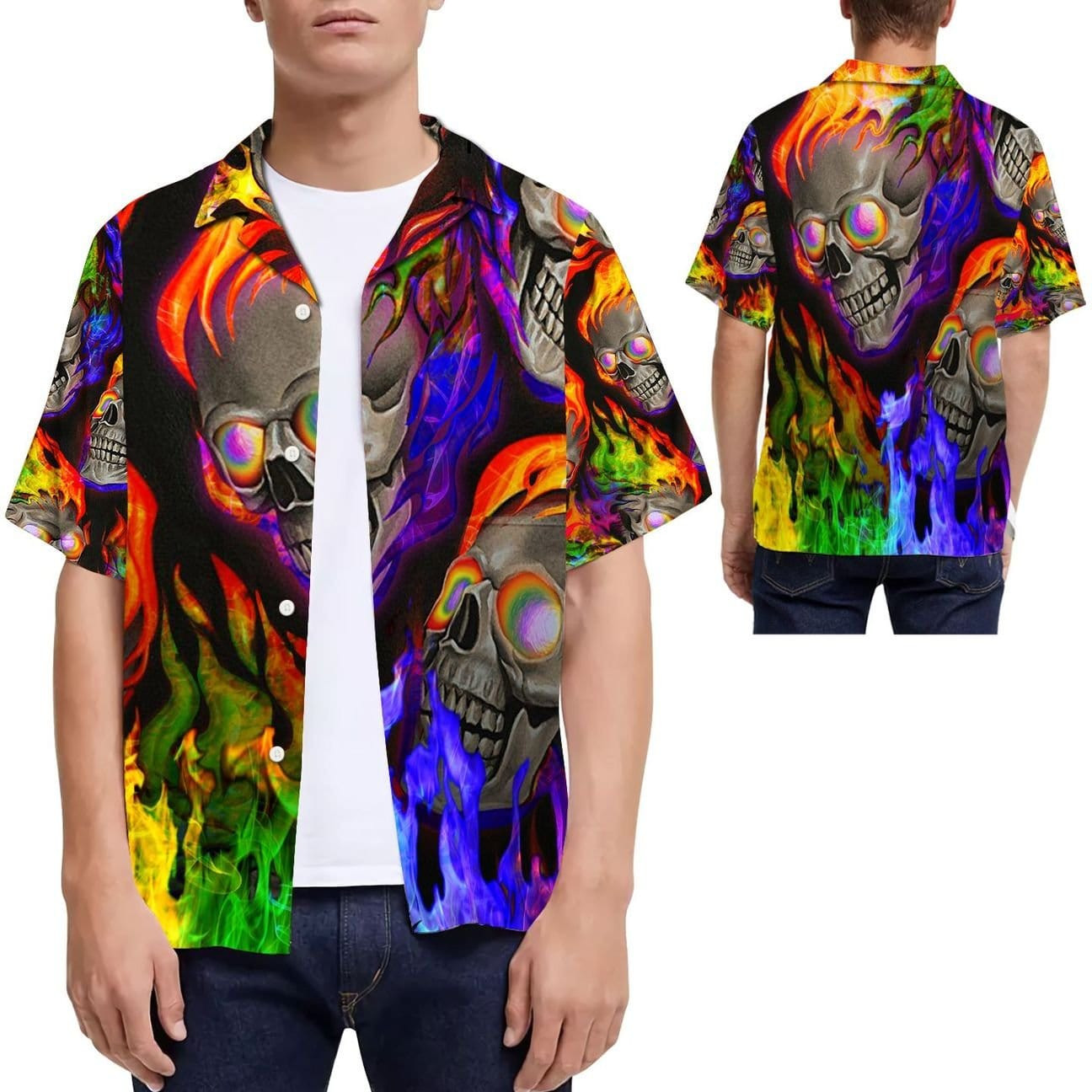 Lgbt Pride Rainbow Flame Skull Hawaii Aloha Shirts Vi Ha95415