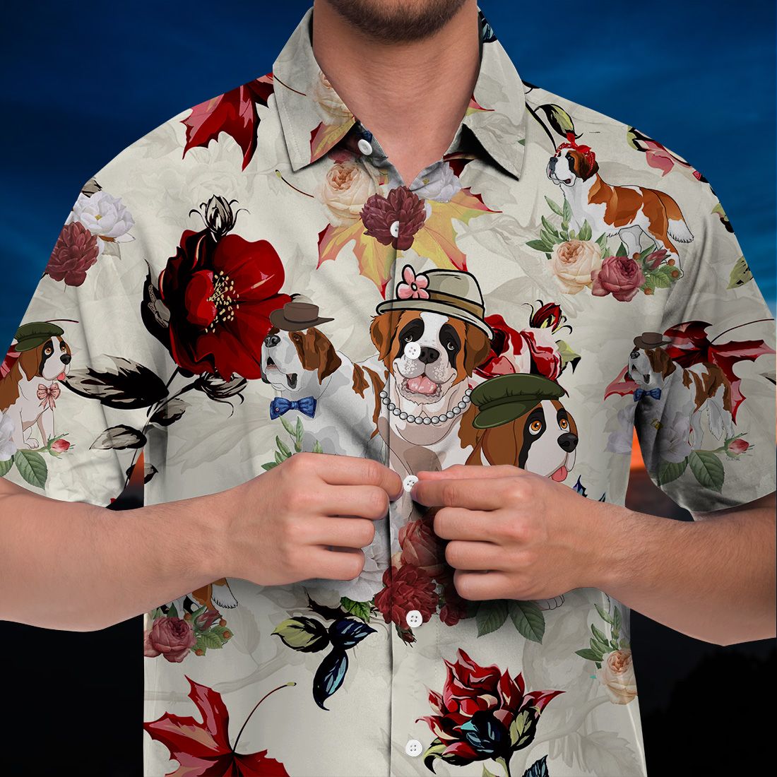 St Bernard Hawaiian Shirt 90s Flower