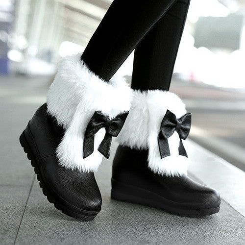 Rabbit Fur Snow Boots With Bow Winter Women Shoes