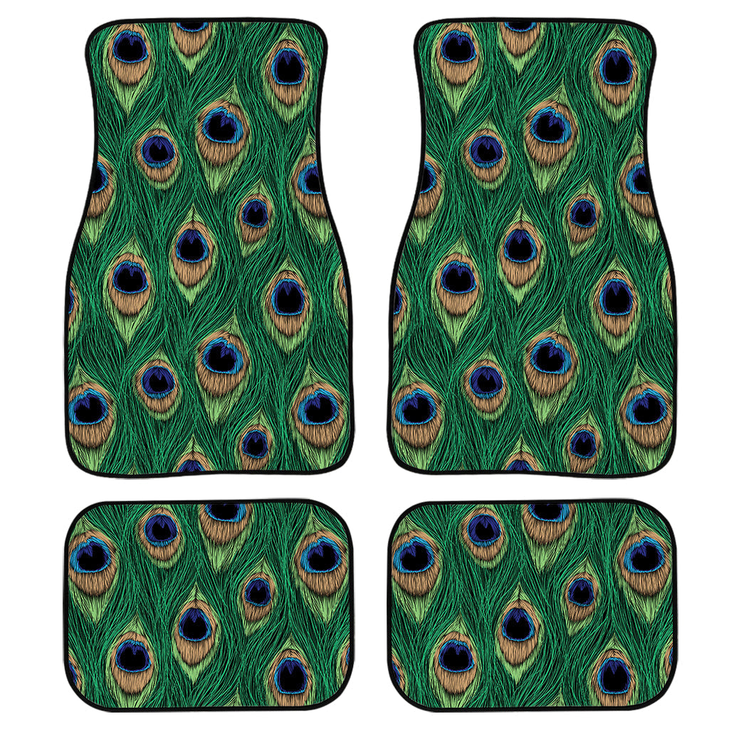 Peacock Tail Pattern Print Front And Back Car Floor Mats, Front Car Mat