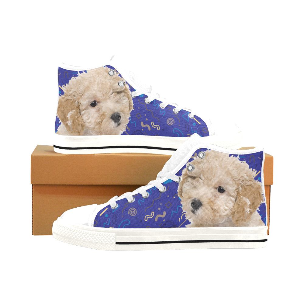 Poochon Dog White Men’s Classic High Top Canvas Shoes /Large Size