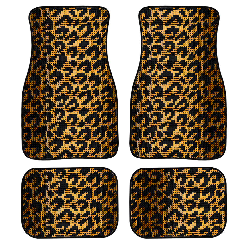 Wild Leopard Knitted Pattern Print Front And Back Car Floor Mats, Front Car Mat