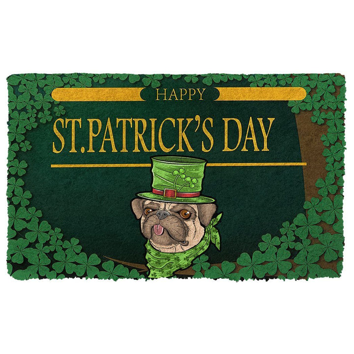 Waybackapparel Happy St Patrick Day Pug Custom 3D Doormat