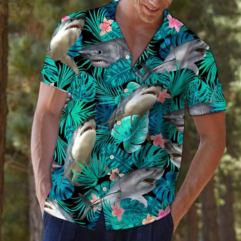 Artsyhomes [Hawaii Shirt] Awesome Shark Tropical  G5702