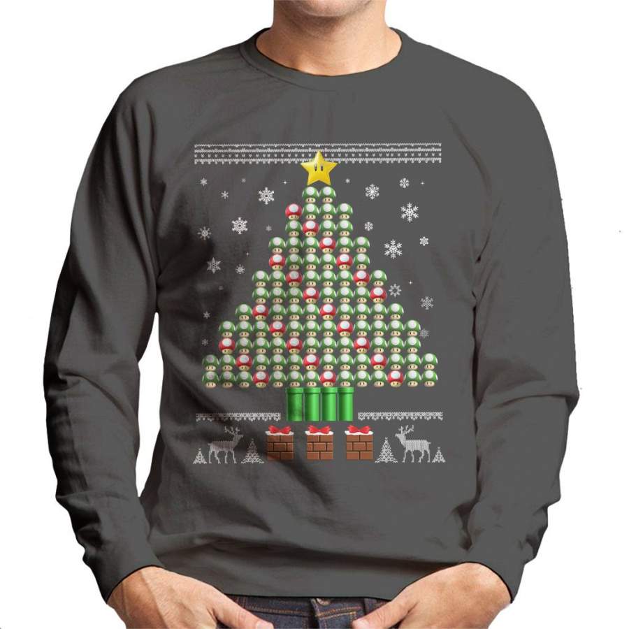 3D Super Mario Mushroom Christmas Tree Men’s Sweatshirt