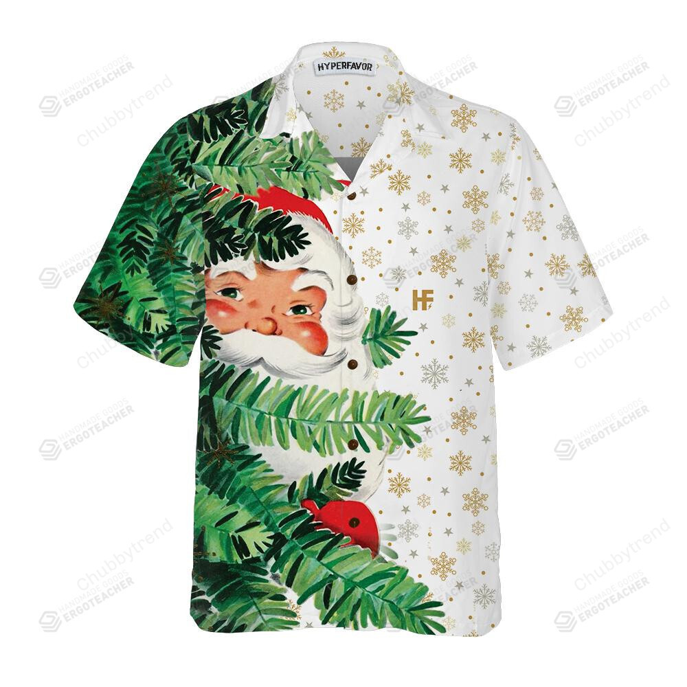 Hi Santa Behind Christmas Tree Hawaii Shirt Ha67559