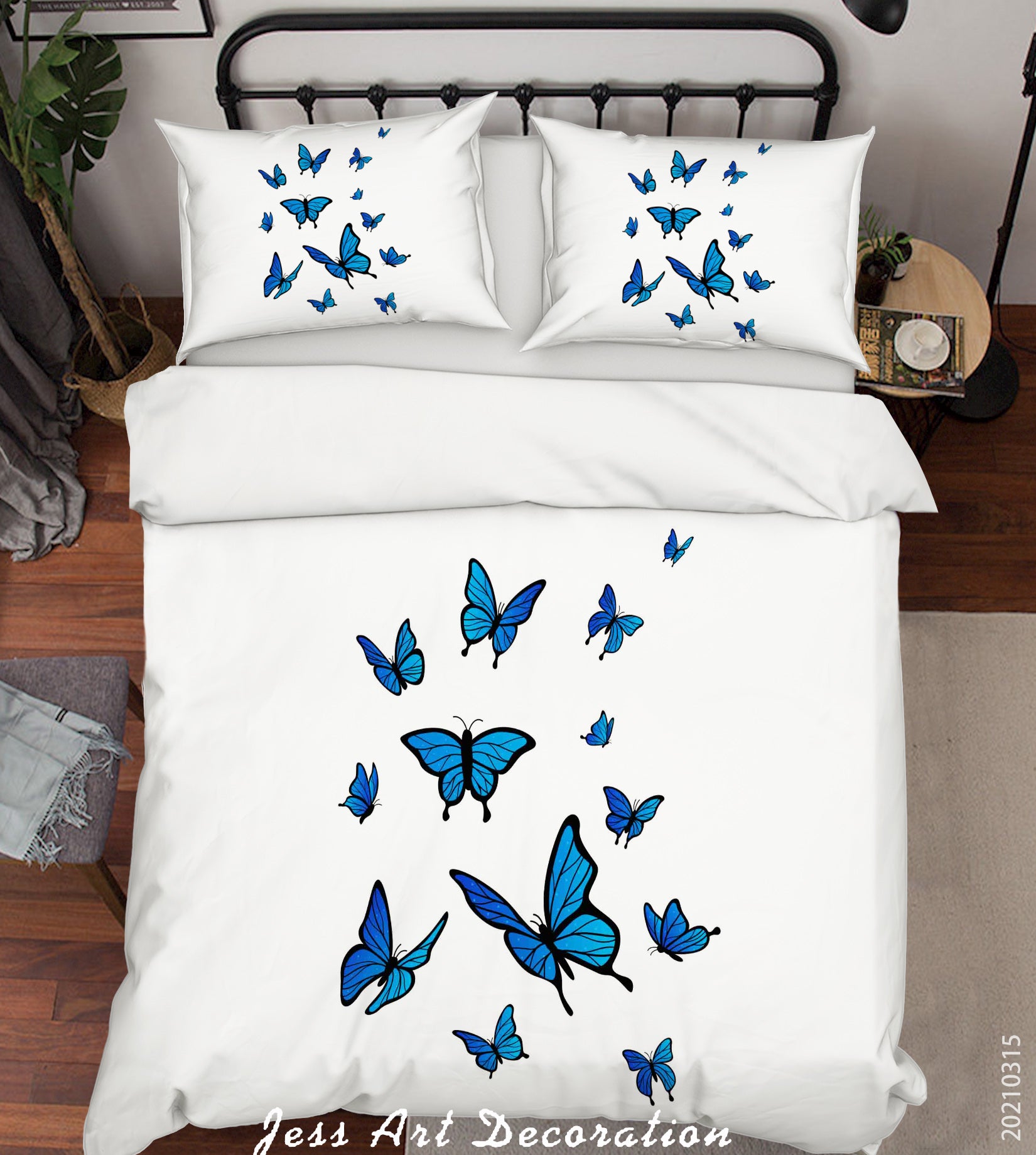 3D Watercolor Animal Blue Butterfly Quilt Cover Set Bedding Set Duvet Cover Pillowcases 66