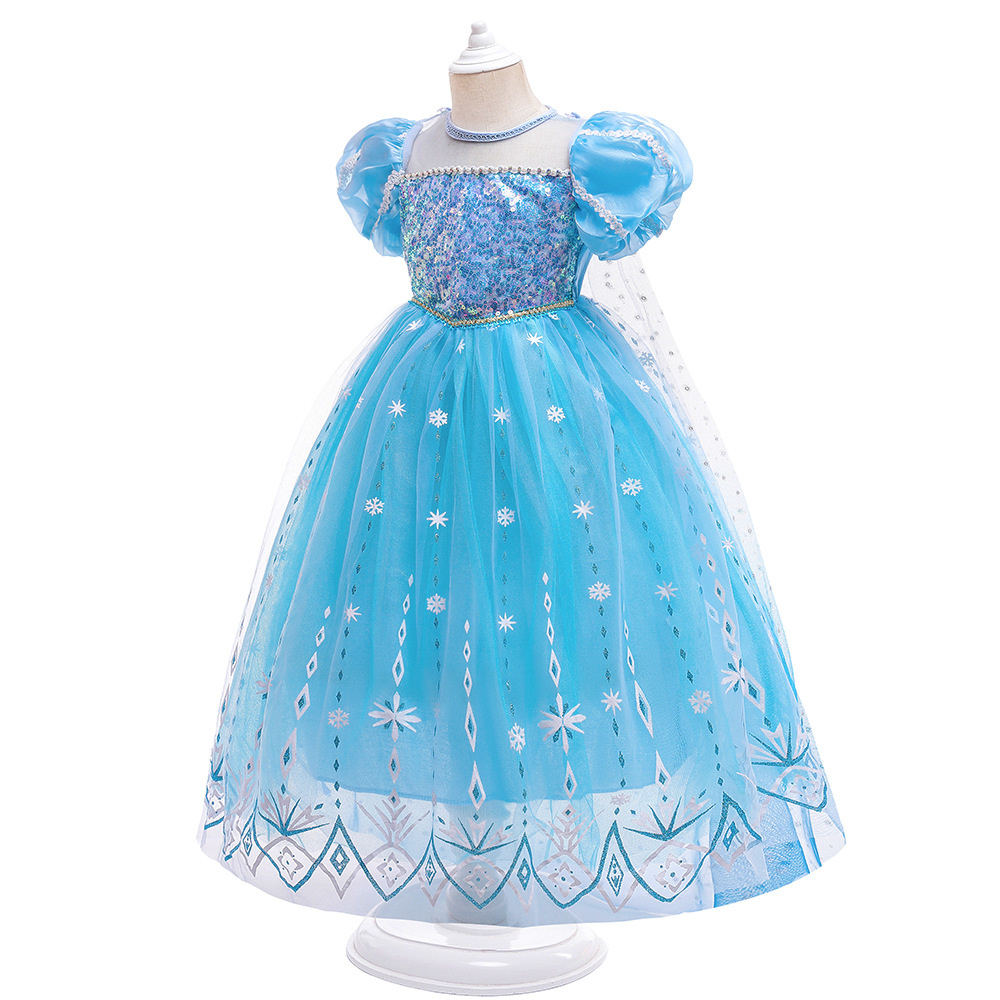 Snow Legend Elsa Bubble Sleeve Evening Dress Poncho Girls’ Halloween Walk Dress Princess Aisha Dress alx