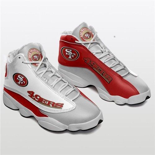 Women San Francisco 49Ers Air Jordan 13 High Top Leather Sneakers 002