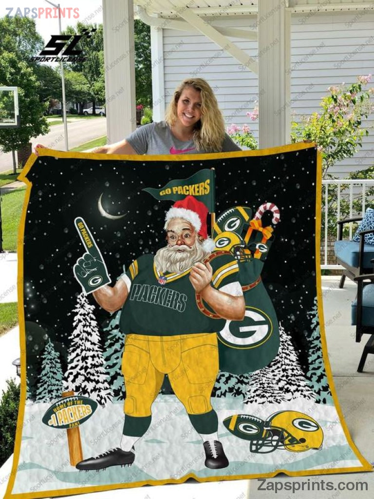 Green Bay Packers Santa 3 D Printing Quilt Gift For Fan Football Lovers