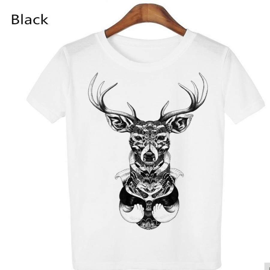 Printed Tops T Shirt Women White Short Sleeve Tees Cartoon Elephant Tree T-Shirt For Girl