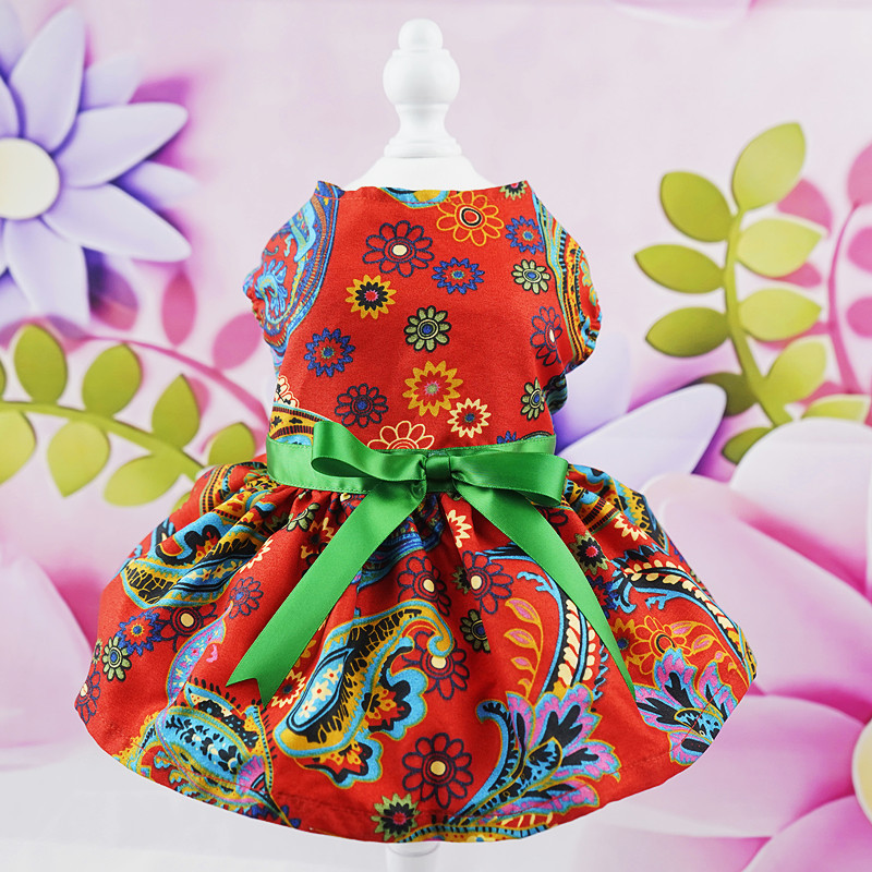 Pet Dress For Dogs Cats Cute Flower Summer Puppy Skirt Princess Pet Dresses Party Small Dog Skirt Outfit Dog Clothes With Bowtie alx