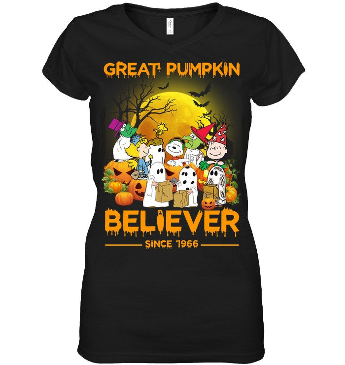 Great Pumpkin Believer T-Shirt – Ladies V-Neck – Baby Onesie