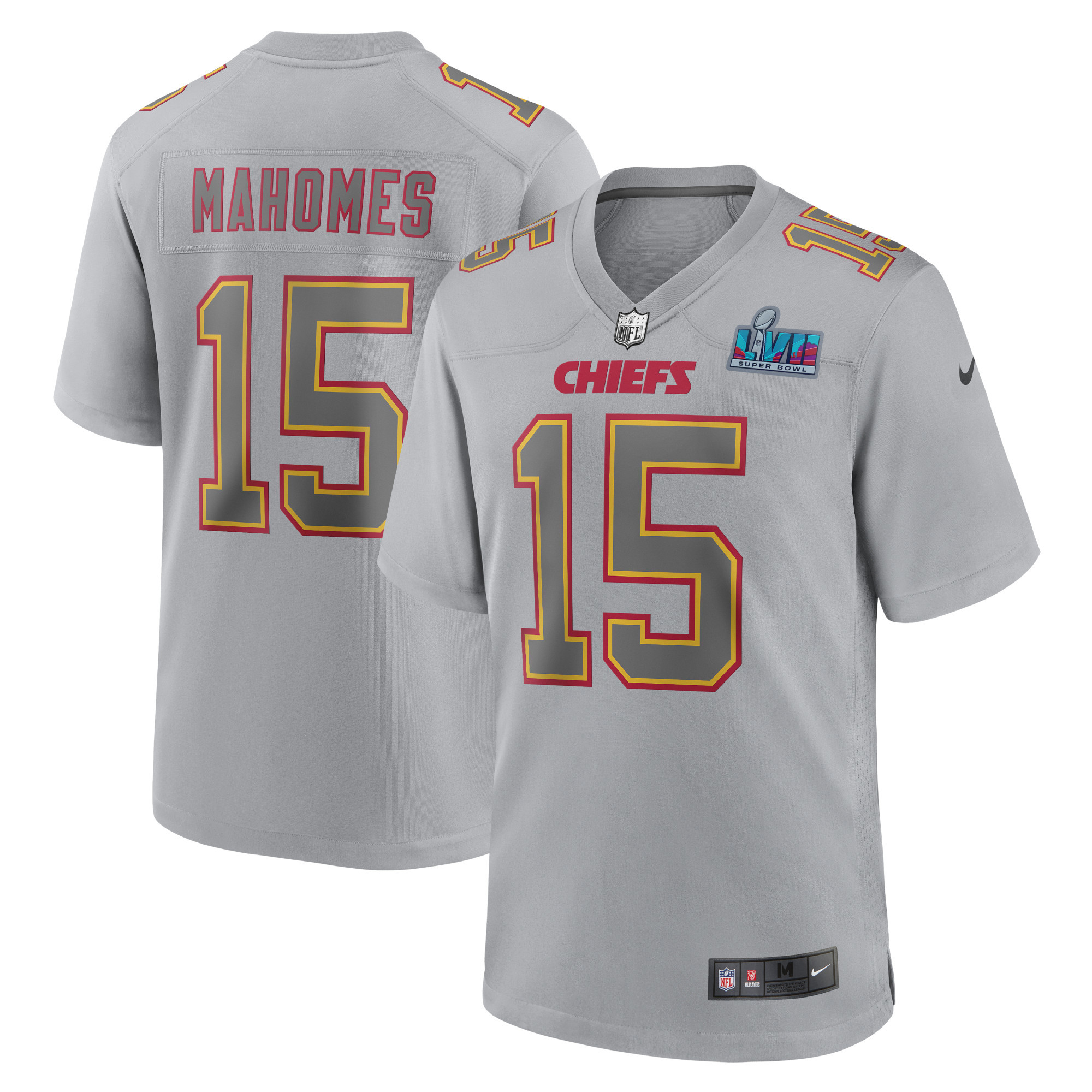 Youth Kansas City Chiefs Patrick Mahomes Gray Super Bowl LVII Patch Atmosphere Fashion Game Jersey