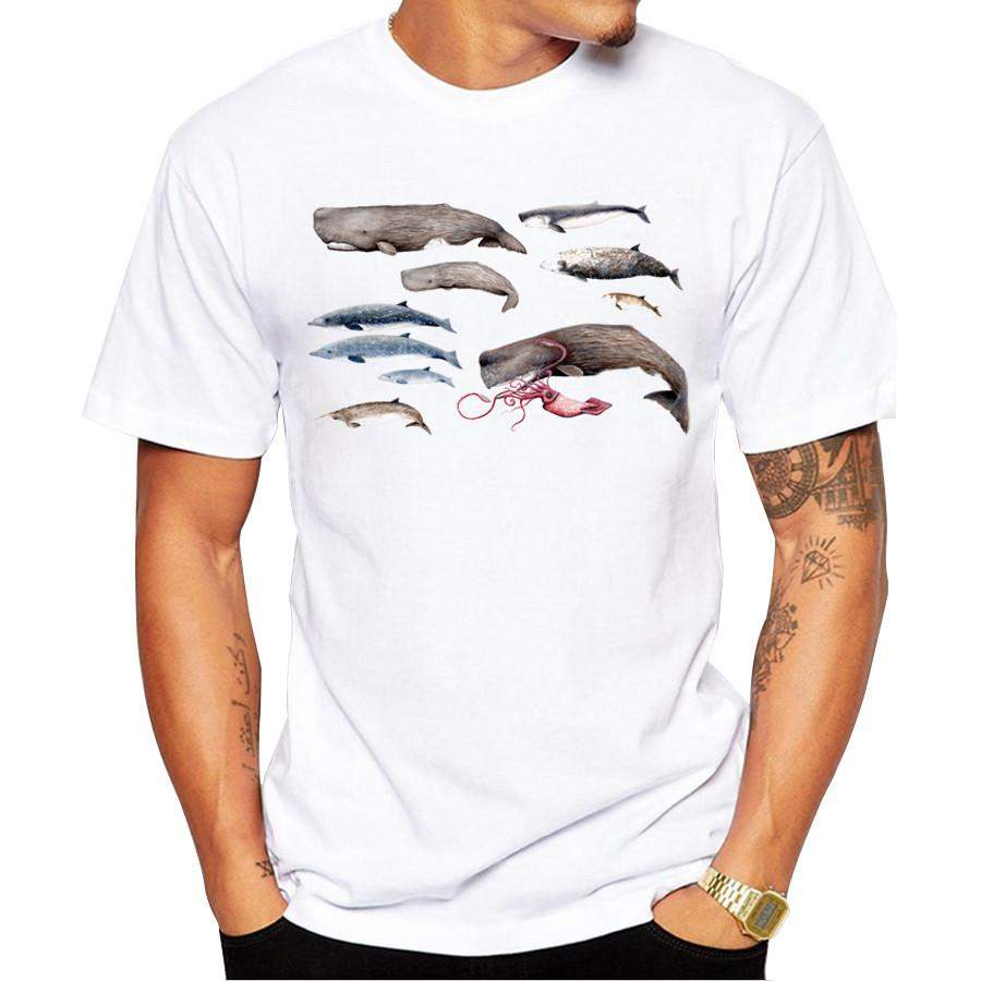 Deep Sea Whales Men’s Short Sleeve Casual White T-Shirt