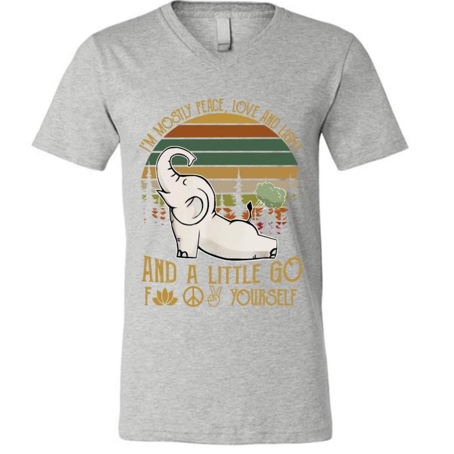 I’m Mostly Peace Love And Light And A Little Go Fuck Your Selft Yoga Elephant Funny, Classic Vintage – Canvas Unisex V-Neck Shirt