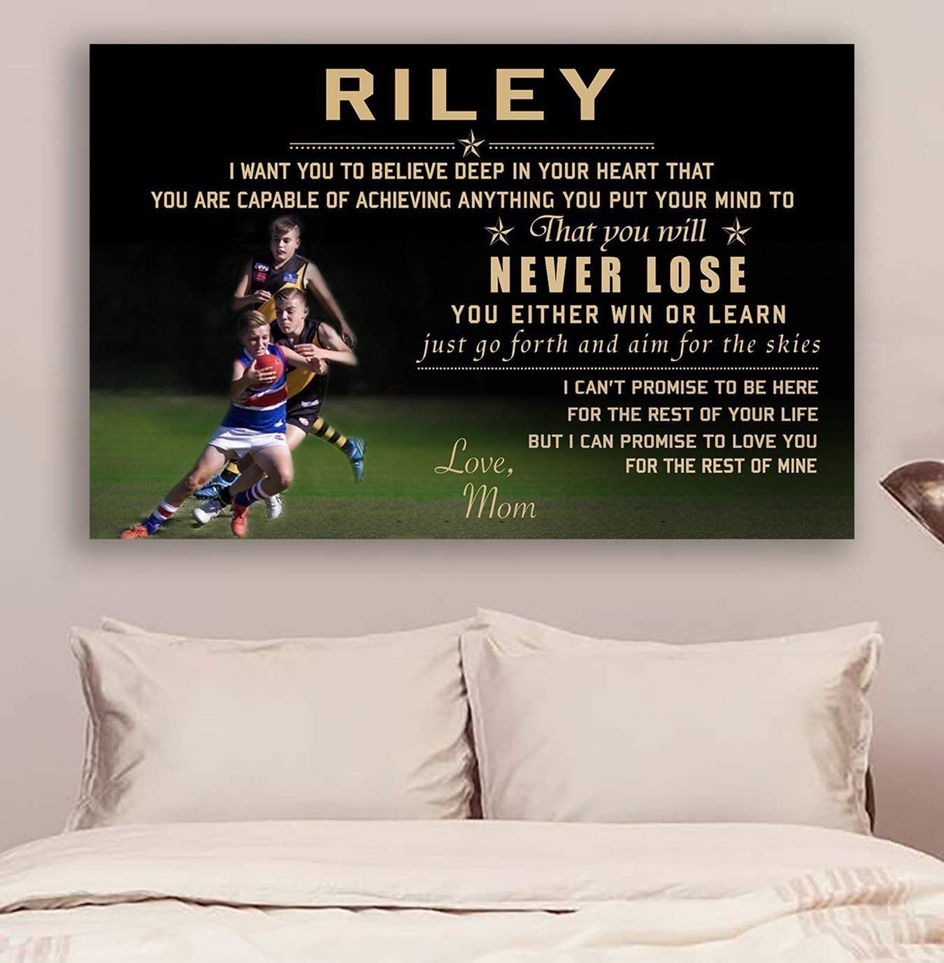 Poster for Room Aesthetic -Command Strips Wall Decor – Cv828 Lhd Australia Football Poster – Mom to Son – Never Lose- Custom